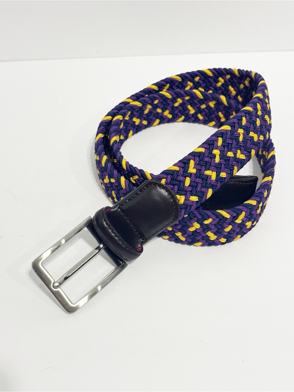 Beltology Woven Stretch Belt in Purple, Yellow & Black lakers LSU leather med
